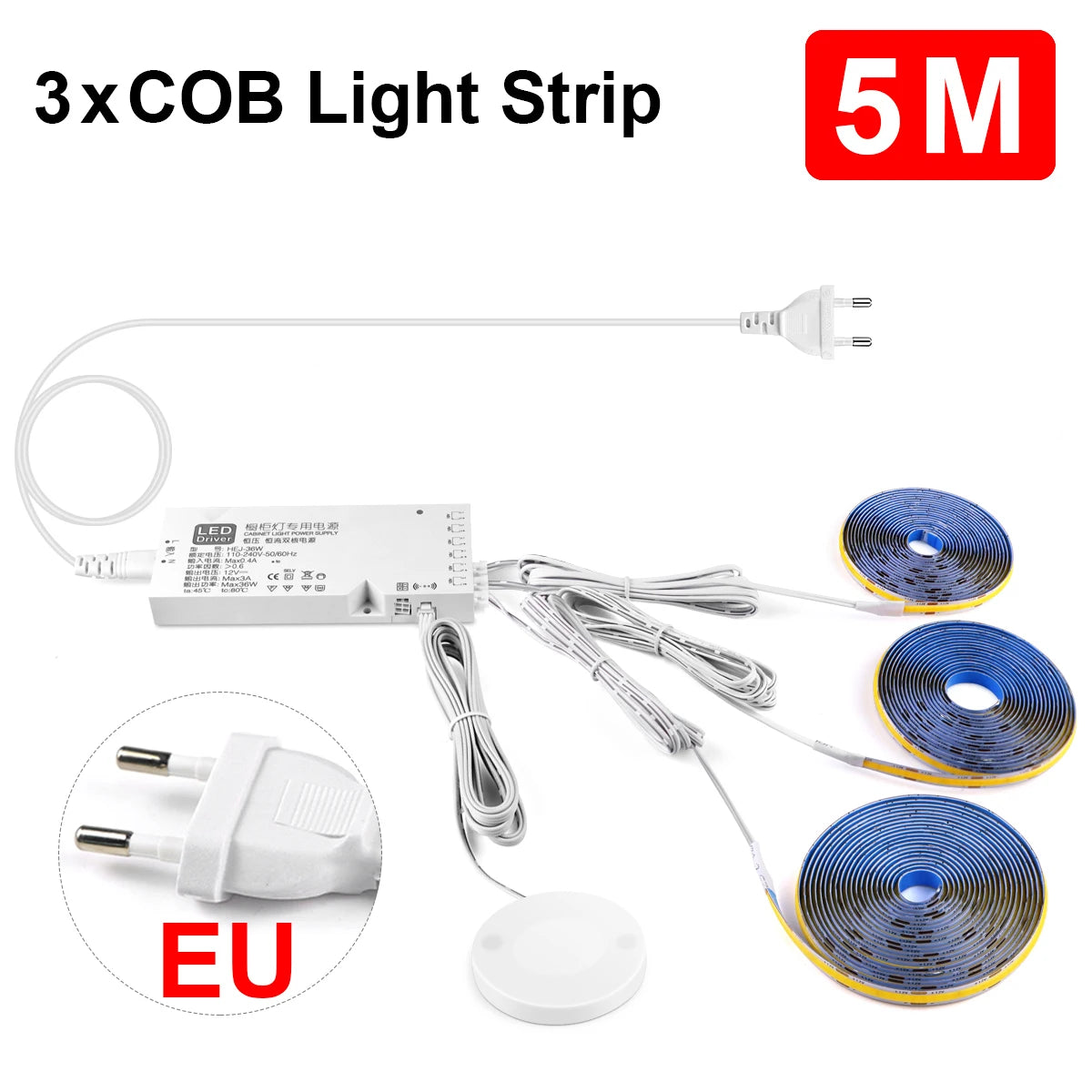 Bande LED COB 320 LEDs/m avec Capteur Tactile - Éclairage Cuisine & Plan de Travail
